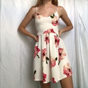 formal fit and flare v neck floral dress